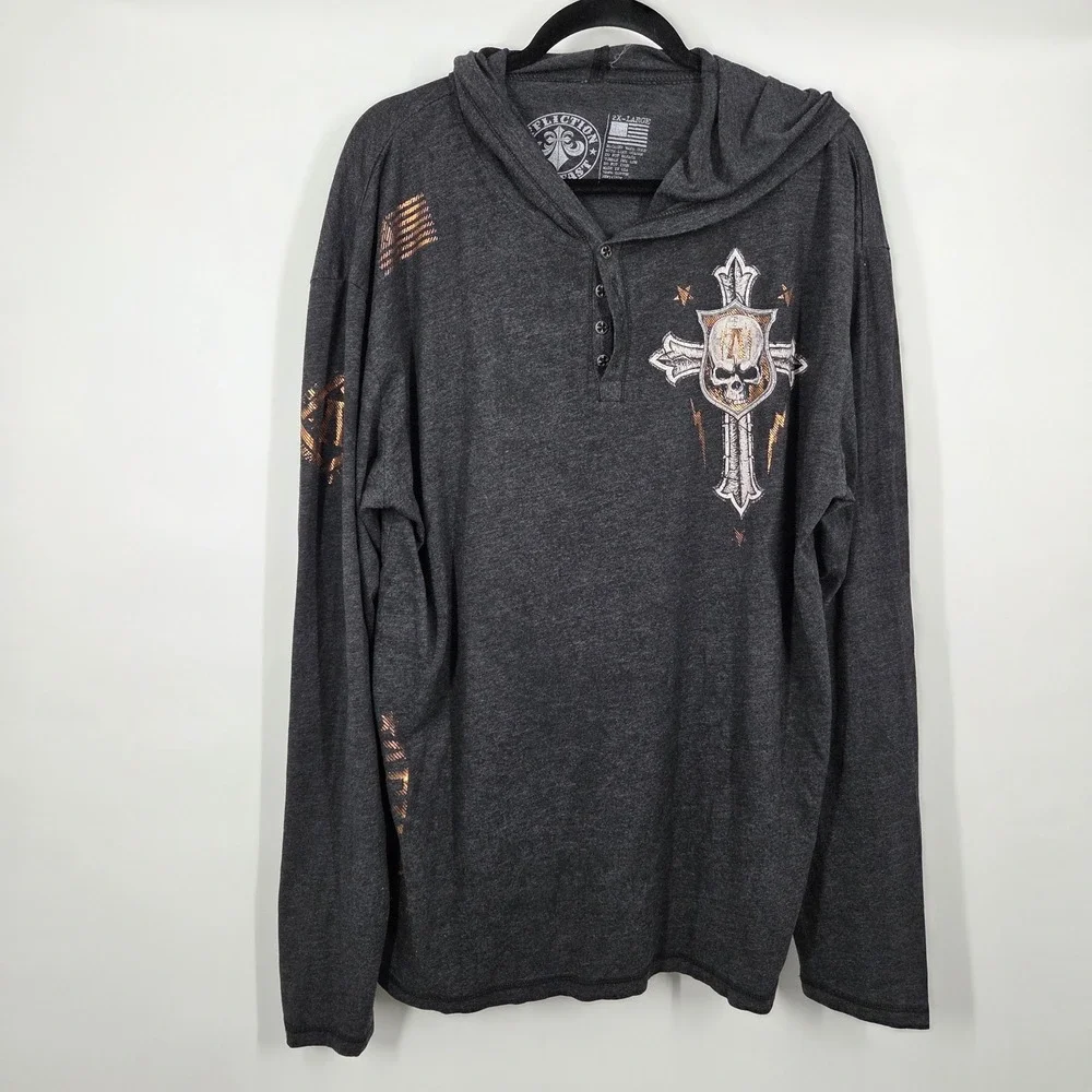 Affliction Live Fast Men's Long Sleeve with Hood Size 2XL Large Graphic Cross